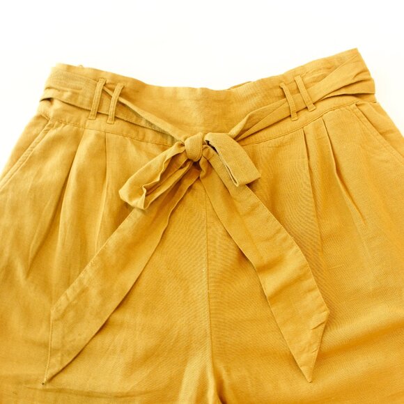 American Eagle Paperbag Pants | Golden Yellow Tie Waist | High Rise & Tapered Fi - Picture 4 of 8